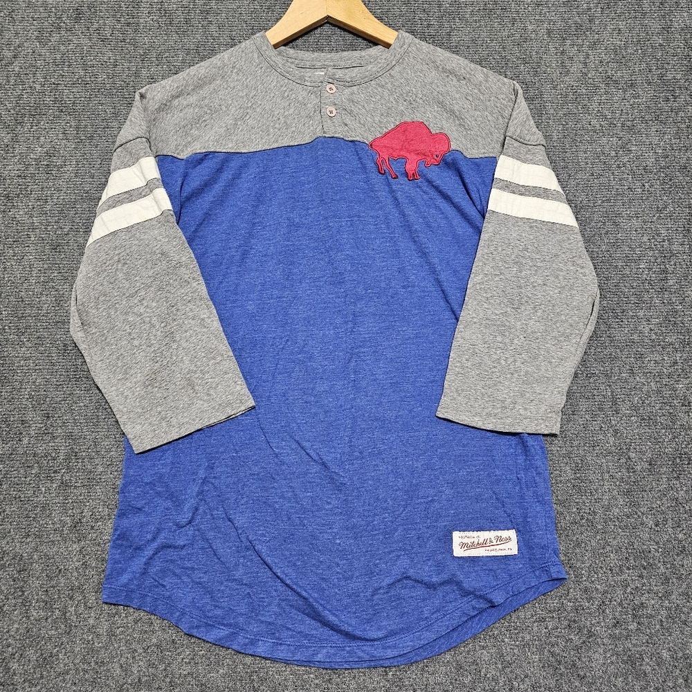 Buffalo Bills Mitchell & Ness Throwback Henley Long Sleeve Shirt Size Medium WOW